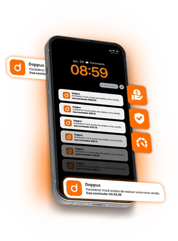 Celular com notificações da doppus